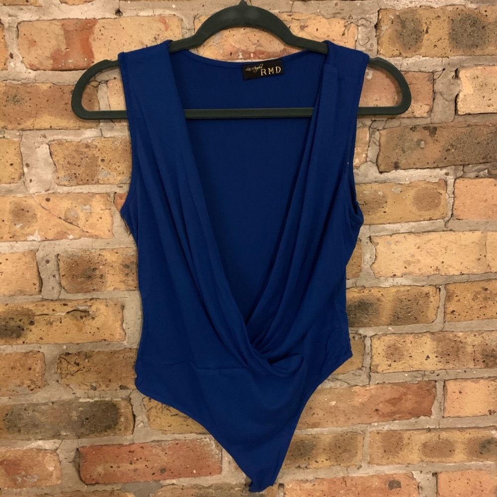 Blue open front bodysuit